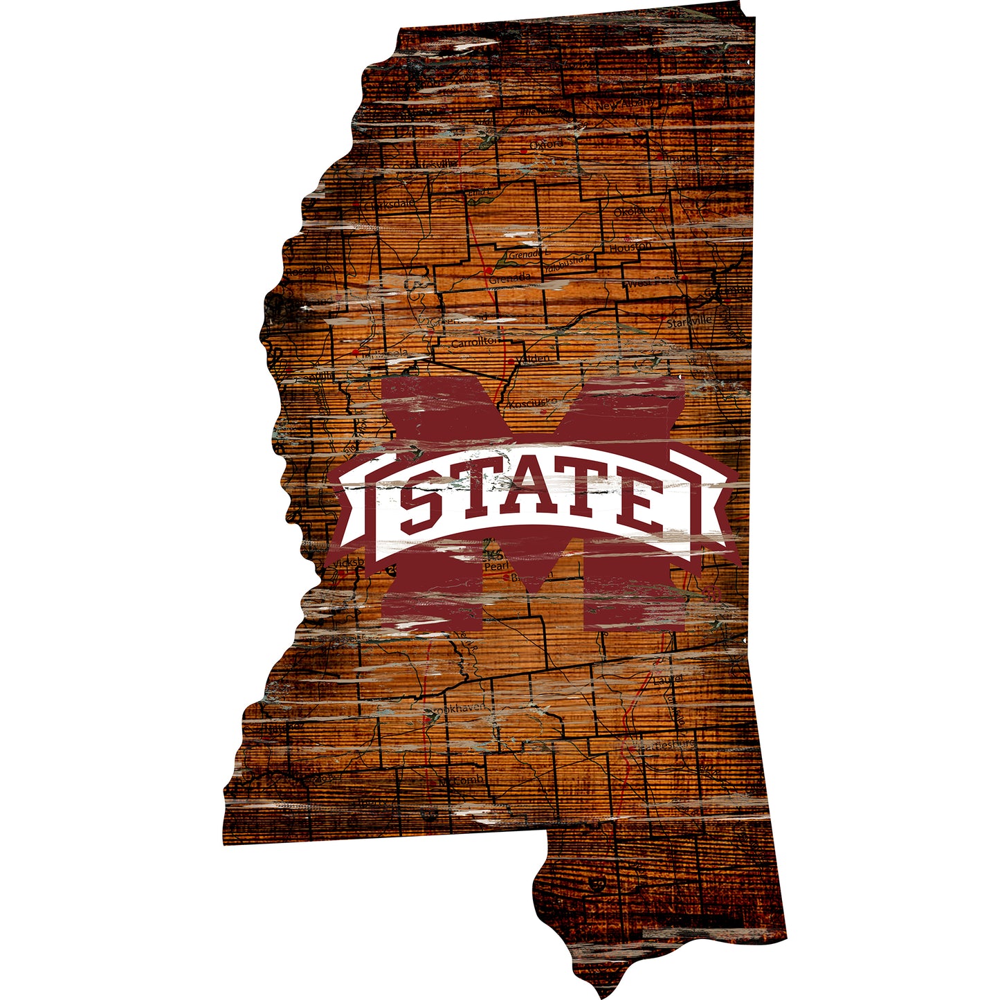 Mississippi State Bulldogs 23.5" x 23.5" Distressed State with Logo Sign