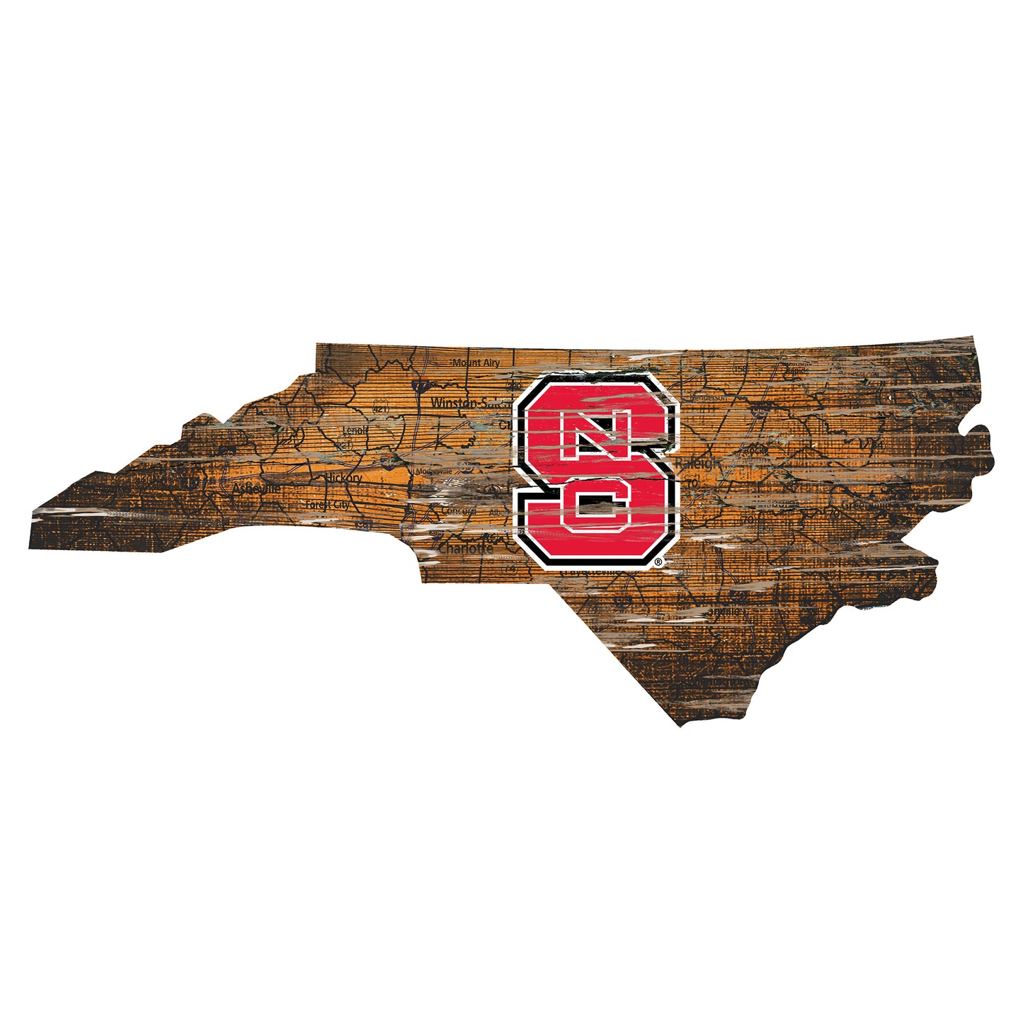 NC State Wolfpack 23.5" x 23.5" Distressed State with Logo Sign