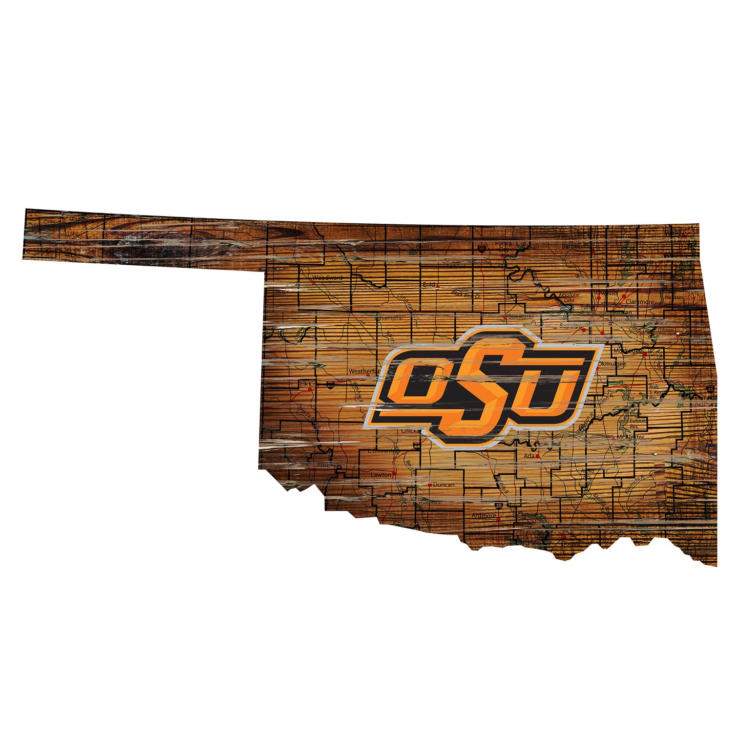 Oklahoma State Cowboys 23.5" x 23.5" Distressed State with Logo Sign