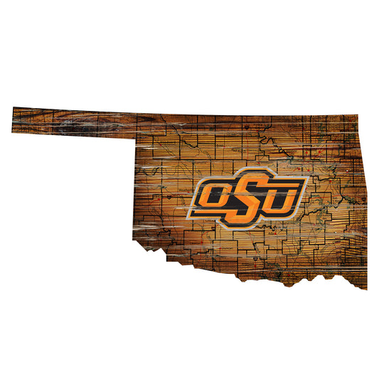 Oklahoma State Cowboys 23.5" x 23.5" Distressed State with Logo Sign