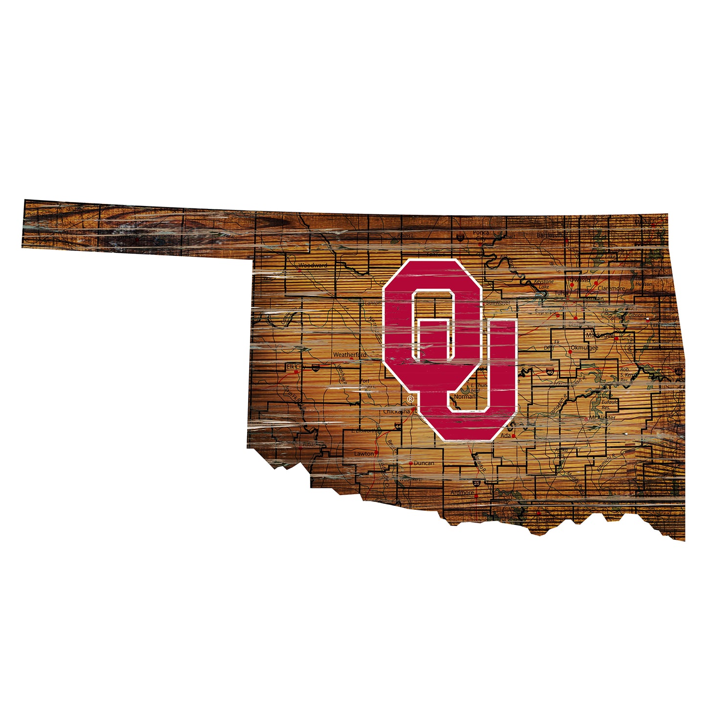 Oklahoma Sooners 23.5" x 23.5" Distressed State with Logo Sign