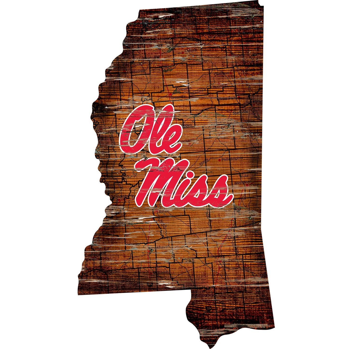 Ole Miss Rebels 23.5" x 23.5" Distressed State with Logo Sign