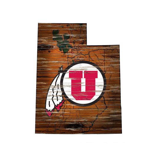 Utah Utes 23.5" x 23.5" Distressed State with Logo Sign