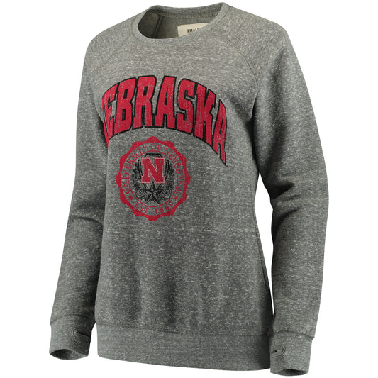 Women's Pressbox Heathered Gray Nebraska Huskers Edith Vintage Knobi Pullover Sweatshirt