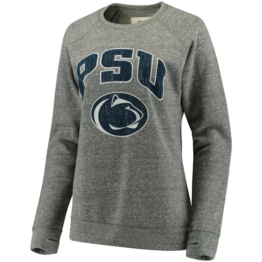 Women's Pressbox Heathered Gray Penn State Nittany Lions Edith Vintage Knobi Pullover Sweatshirt