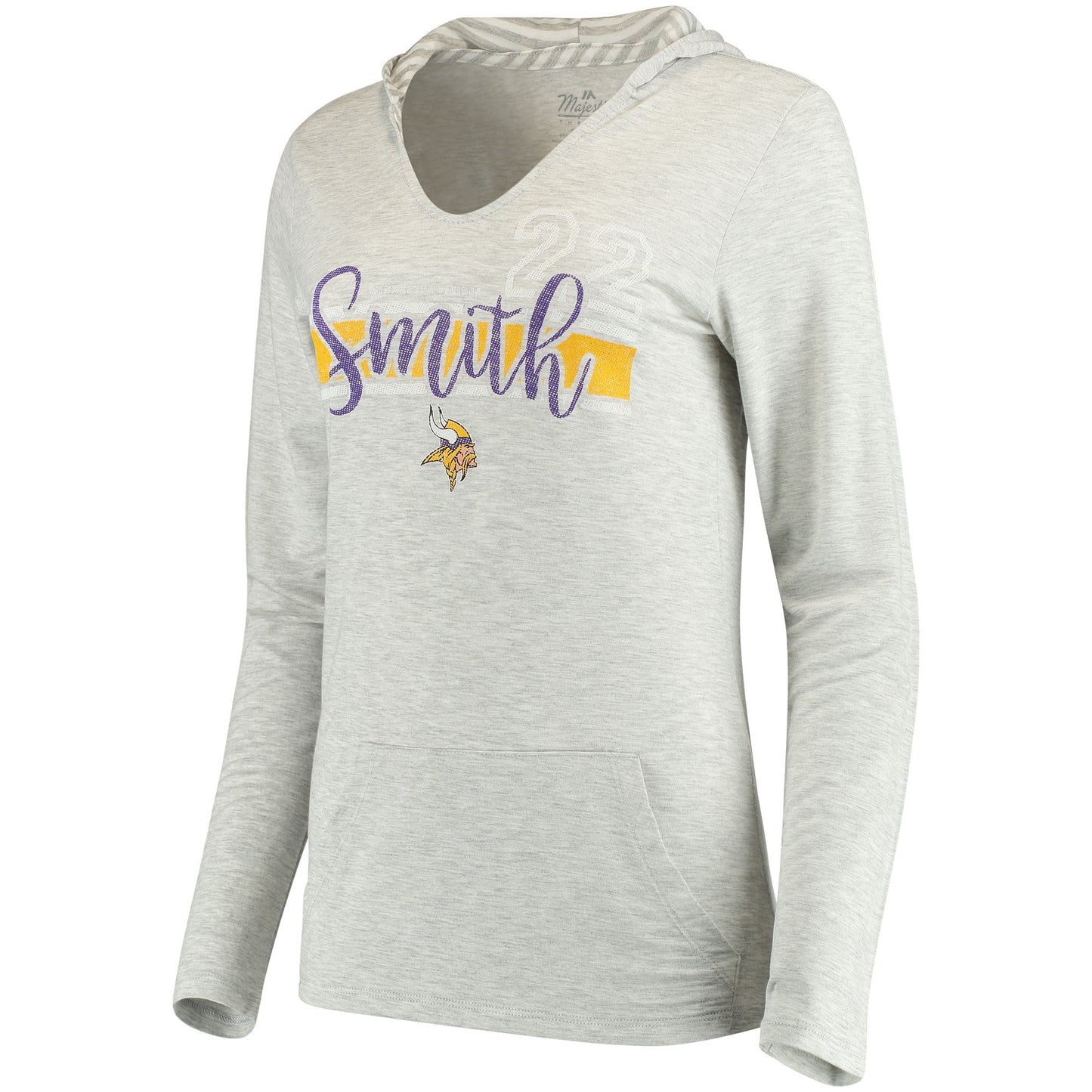 Women's Harrison Smith Gray Minnesota Vikings Pocket Name & Number Hoodie T-Shirt