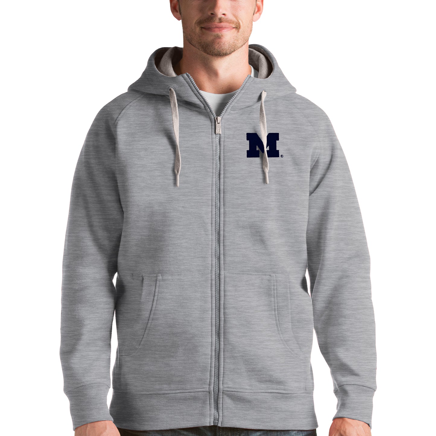 Men's Antigua Gray Michigan Wolverines Victory Full-Zip Hoodie