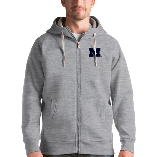 Men's Antigua Gray Michigan Wolverines Victory Full-Zip Hoodie