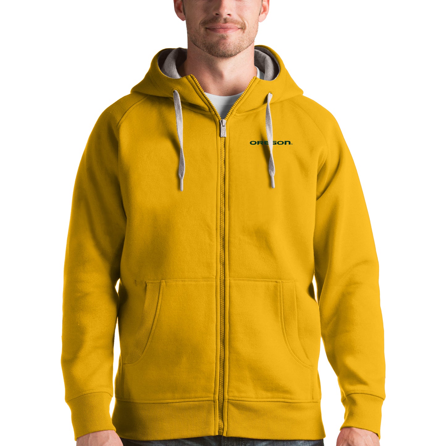 Men's Antigua Gold Oregon Ducks Victory Full-Zip Hoodie