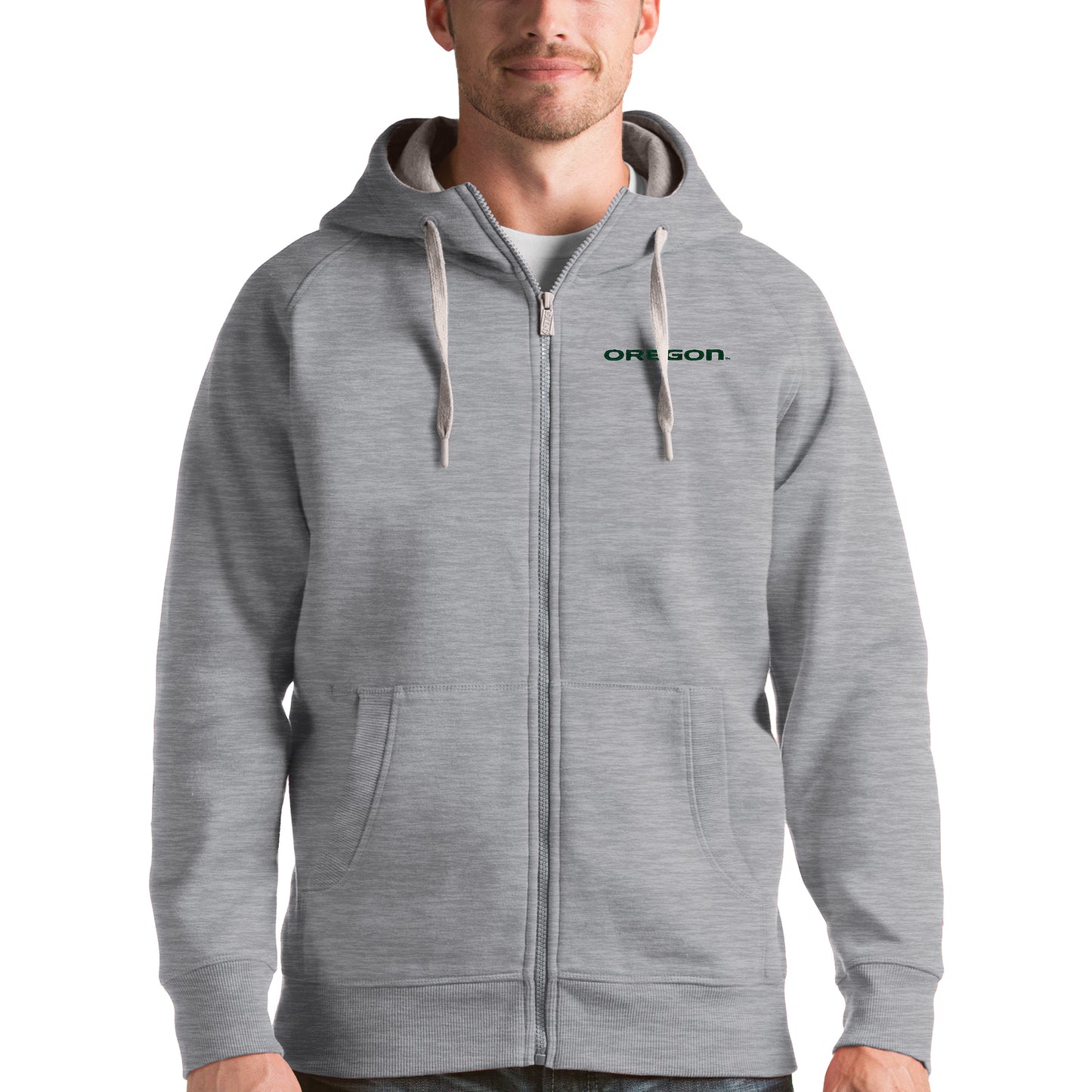 Men's Antigua Gray Oregon Ducks Victory Full-Zip Hoodie