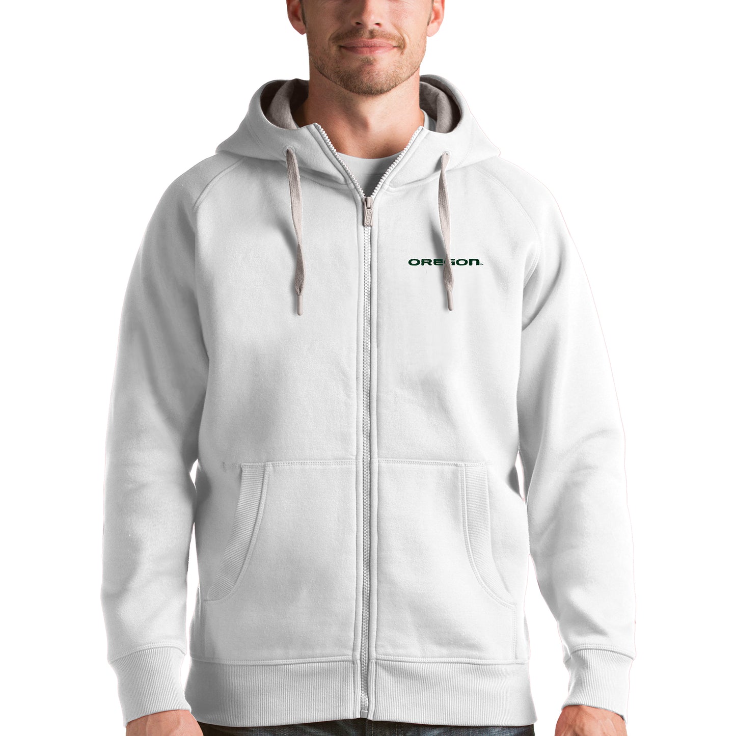 Men's Antigua White Oregon Ducks Victory Full-Zip Hoodie