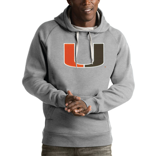 Men's Antigua Gray Miami Hurricanes Victory Pullover Hoodie