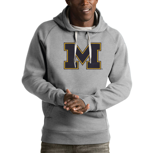 Men's Antigua Gray Michigan Wolverines Victory Pullover Hoodie