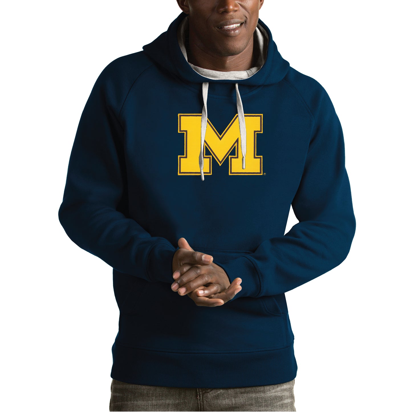 Men's Antigua Navy Michigan Wolverines Victory Pullover Hoodie