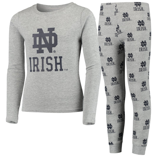 Youth Heathered Gray Notre Dame Fighting Irish Long Sleeve T-Shirt & Pant Sleep Set