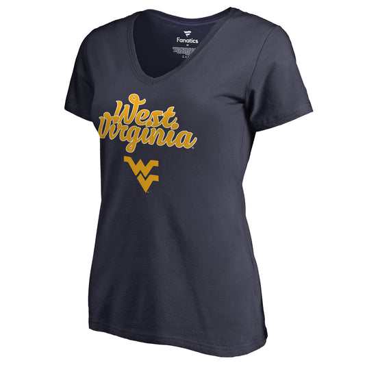 Women's Navy West Virginia Mountaineers Freehand T-Shirt