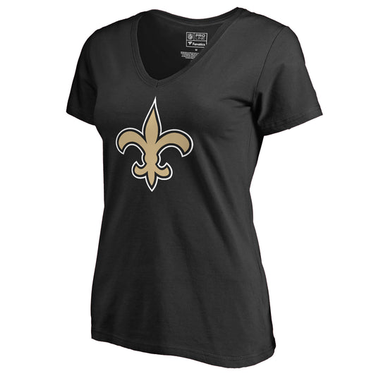 Women's NFL Pro Line Black New Orleans Saints Primary Team Logo V-Neck T-Shirt