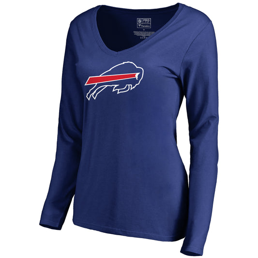 Women's NFL Pro Line Royal Buffalo Bills Primary Logo V-Neck Long-Sleeve T-Shirt