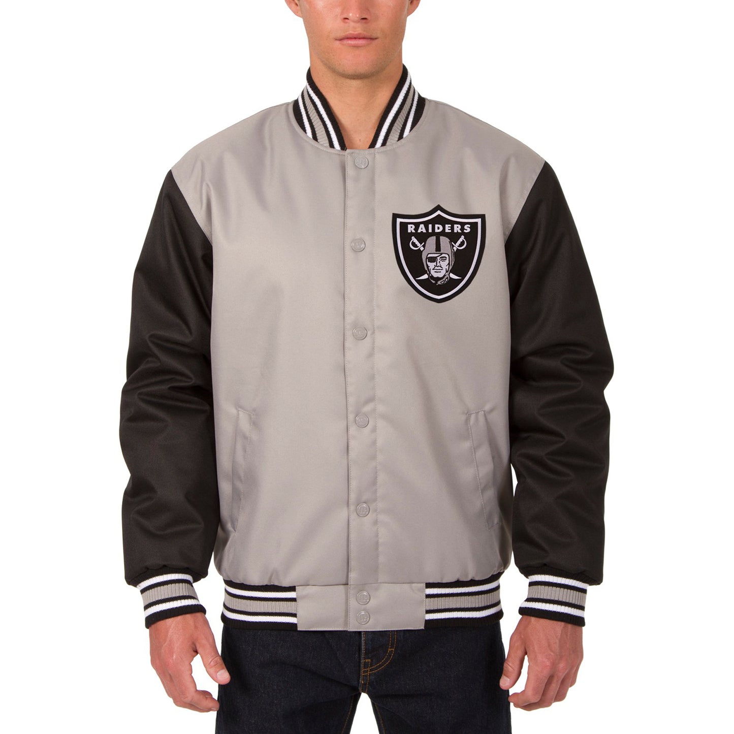 Men's JH Design Gray Las Vegas Raiders Poly Twill Jacket