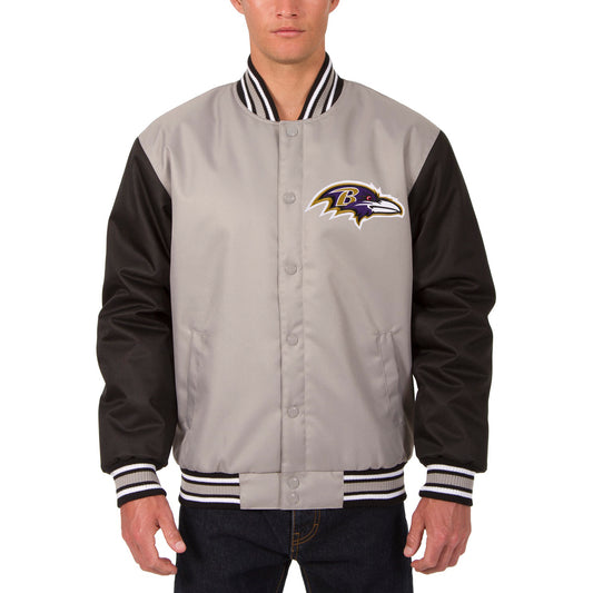 Men's JH Design Gray Baltimore Ravens Poly Twill Jacket