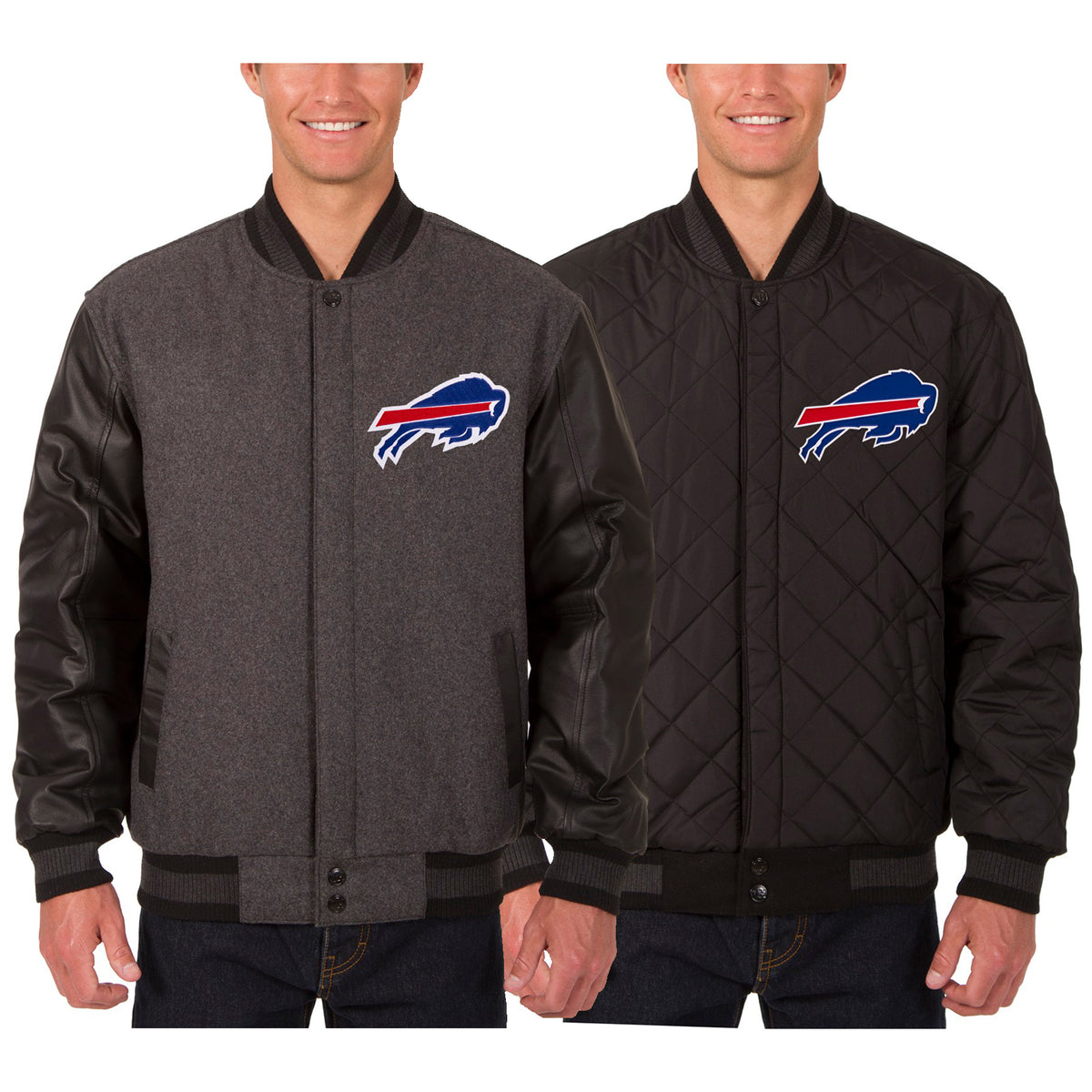 Men's JH Design Charcoal Buffalo Bills Wool & Leather Reversible Jacket with Embroidered Logos