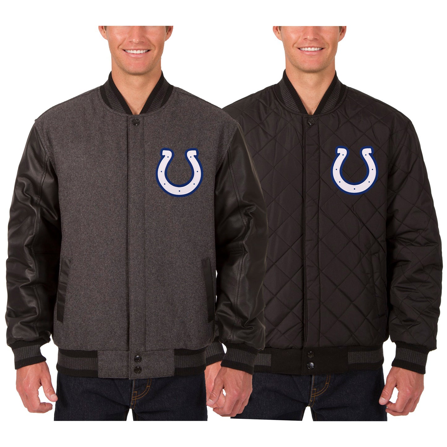 Men's JH Design Charcoal Indianapolis Colts Wool & Leather Reversible Jacket with Embroidered Logos