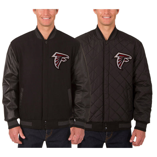 Men's JH Design Black Atlanta Falcons Wool & Leather Reversible Jacket with Embroidered Logos