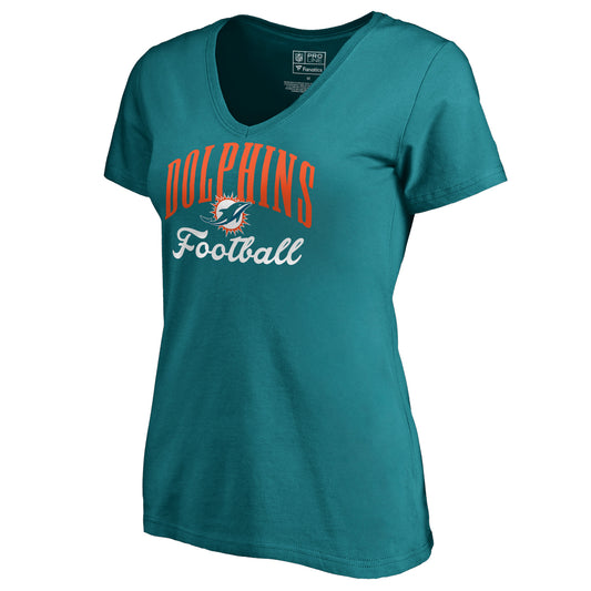 Women's NFL Pro Line Aqua Miami Dolphins Victory Script V-Neck T-Shirt