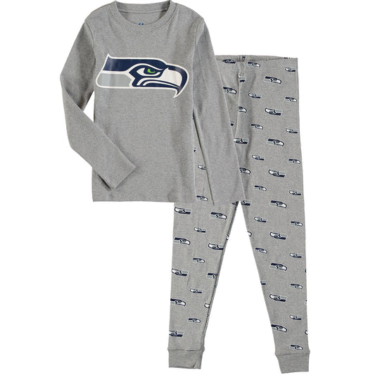 Youth Heathered Gray Seattle Seahawks Long Sleeve T-Shirt & Pants Sleep Set