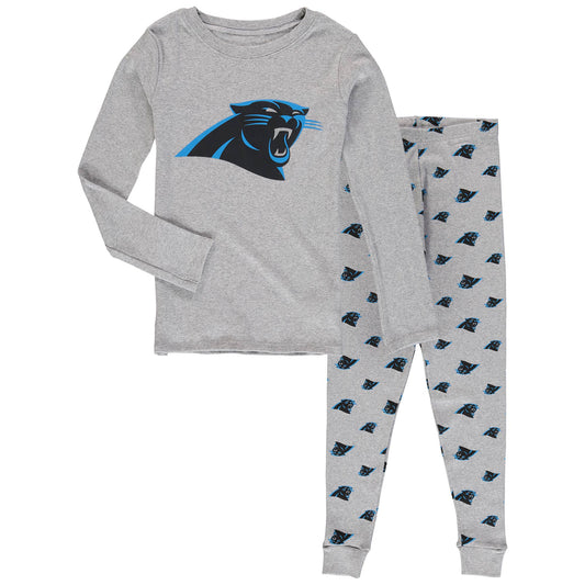 Youth Heathered Gray Carolina Panthers Long Sleeve T-Shirt & Pants Sleep Set