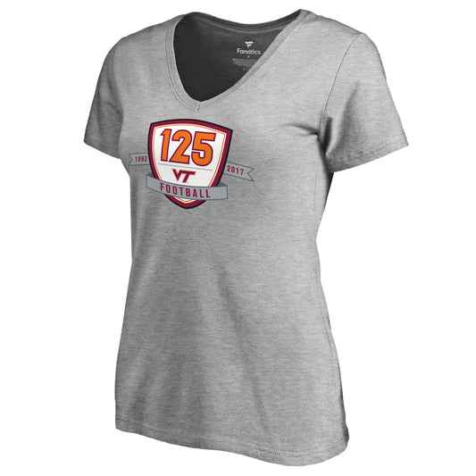 Women's Heathered Gray Virginia Tech Hokies 125 Years V-Neck T-Shirt