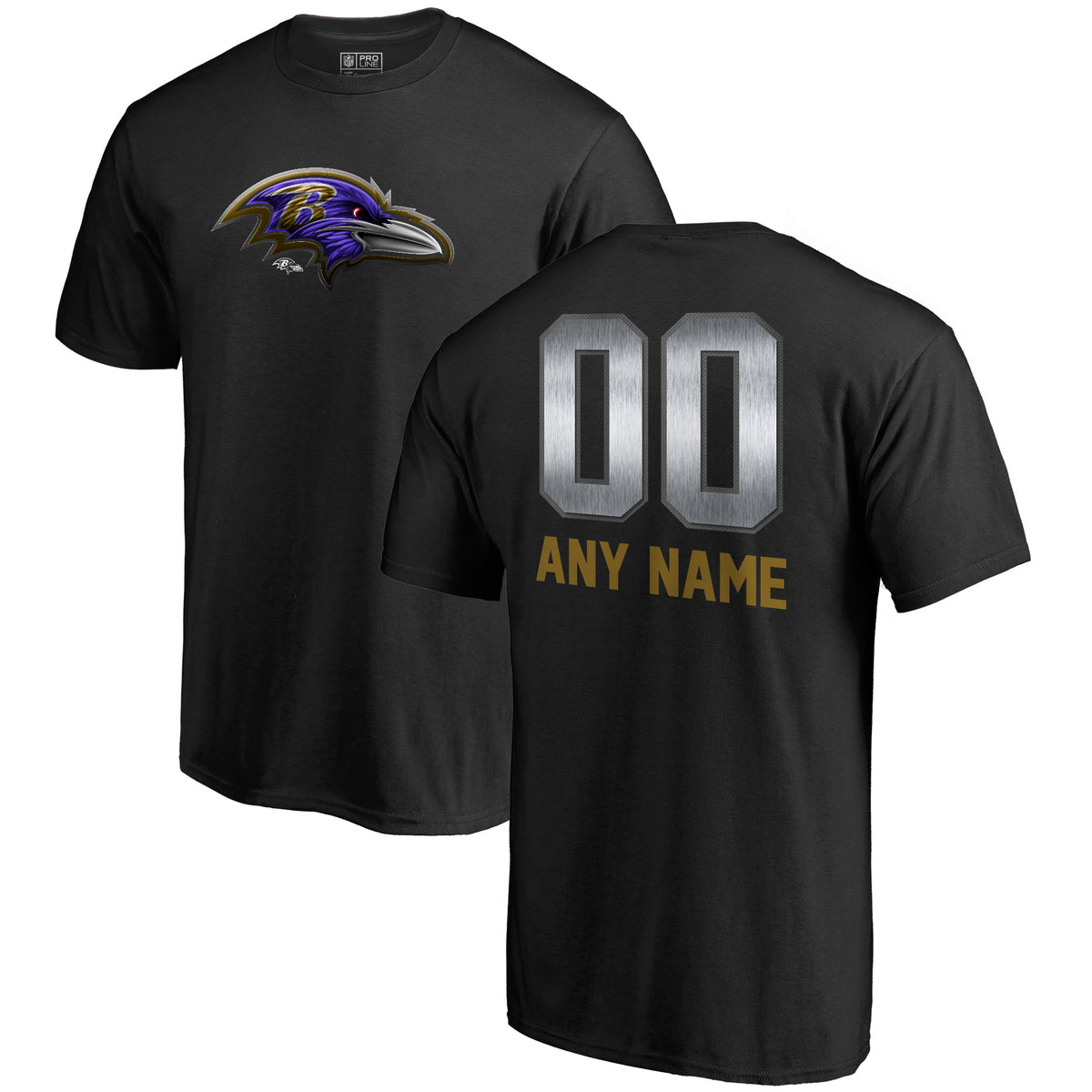 Men's NFL Pro Line Black Baltimore Ravens Personalized Midnight Mascot T-Shirt