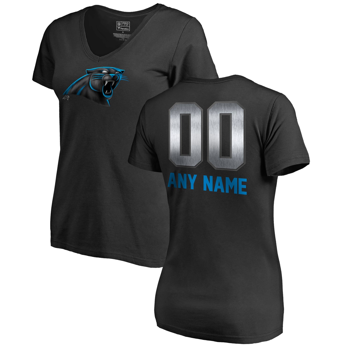 Women's NFL Pro Line Black Carolina Panthers Personalized Midnight Mascot T-Shirt