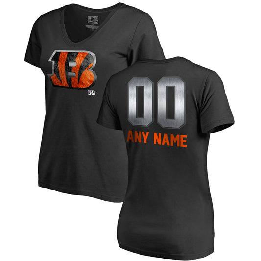 Women's NFL Pro Line Black Cincinnati Bengals Personalized Midnight Mascot T-Shirt