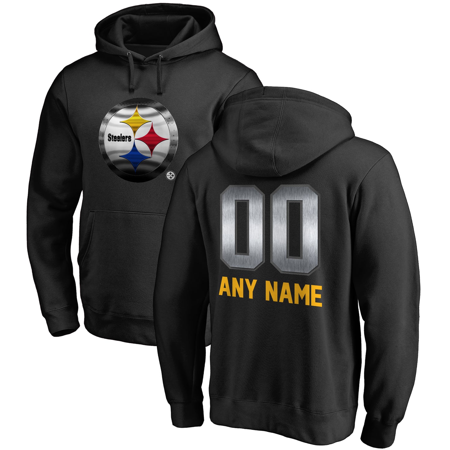 Men's NFL Pro Line Black Pittsburgh Steelers Personalized Midnight Mascot Pullover Hoodie