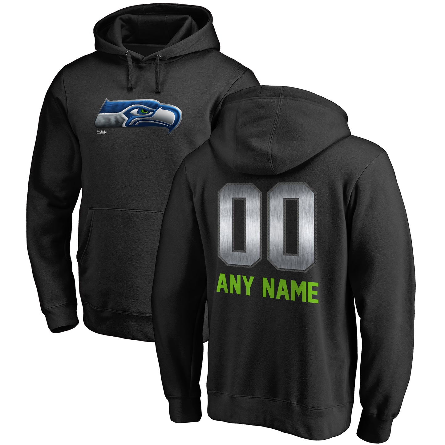 Men's NFL Pro Line Black Seattle Seahawks Personalized Midnight Mascot Pullover Hoodie