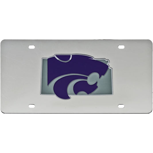 Kansas State Wildcats Acrylic State Shape Silver Mirror License Plate