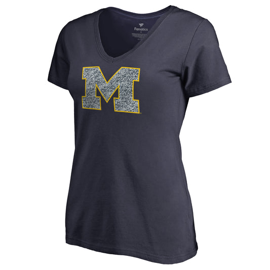 Women's Navy Michigan Wolverines Static Logo V-Neck T-Shirt