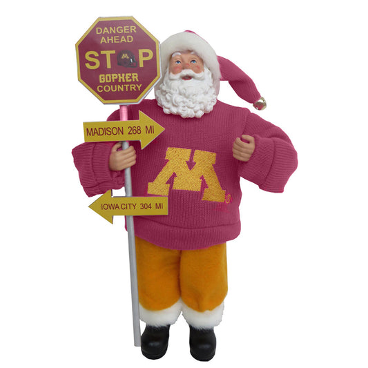 Maroon Minnesota Golden Gophers 12" Santa & Sign Figurine