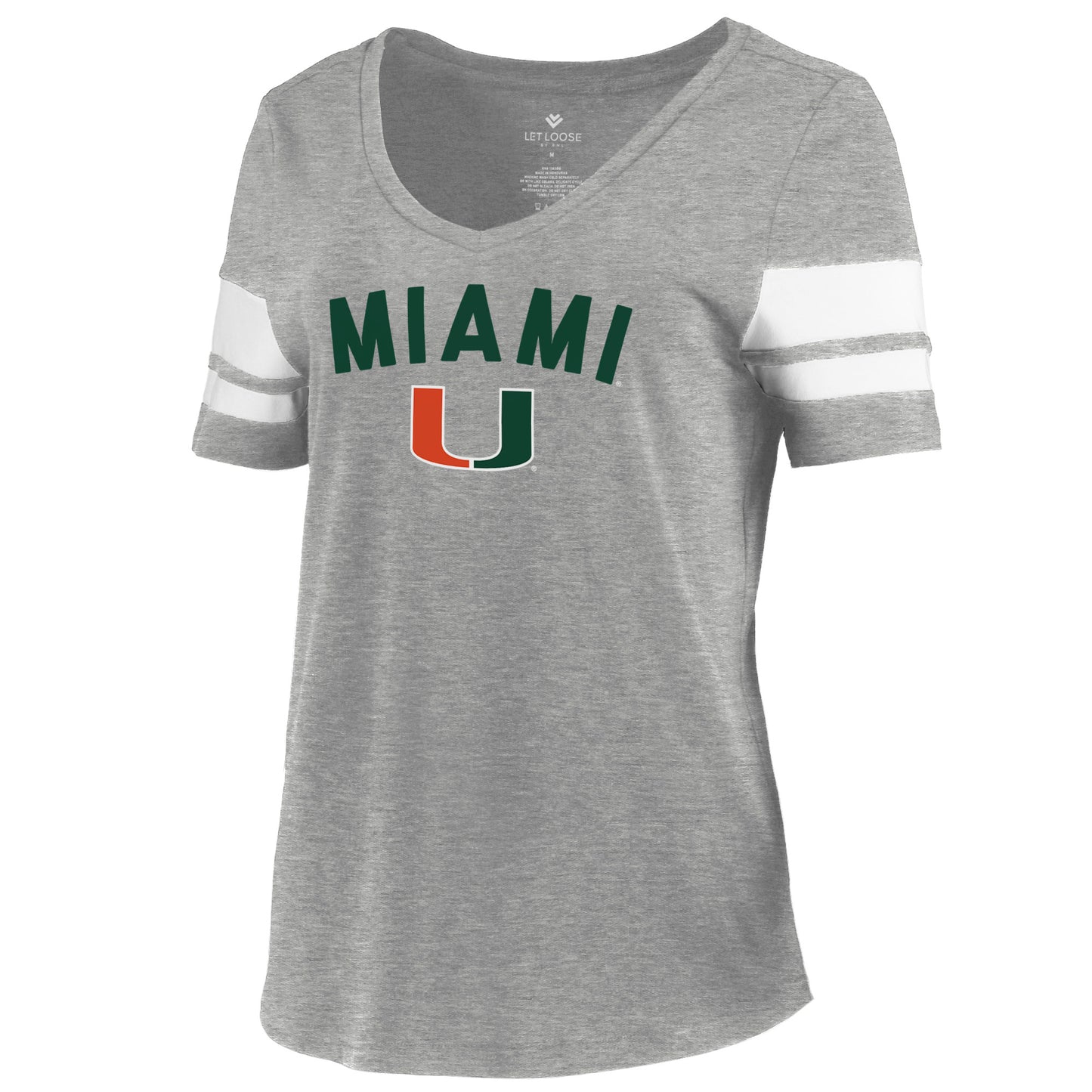 Women's Let Loose by RNL Heathered Gray Miami Hurricanes Sleeve Stripe T-Shirt