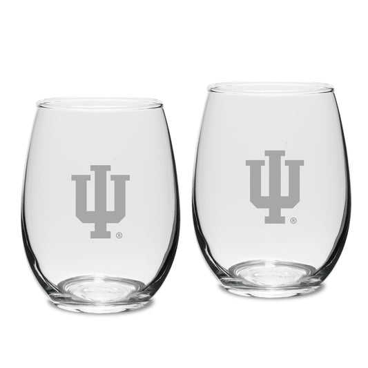 Indiana Hoosiers Set of 2 Deep Etched Engraved Stemless Wine Glasses