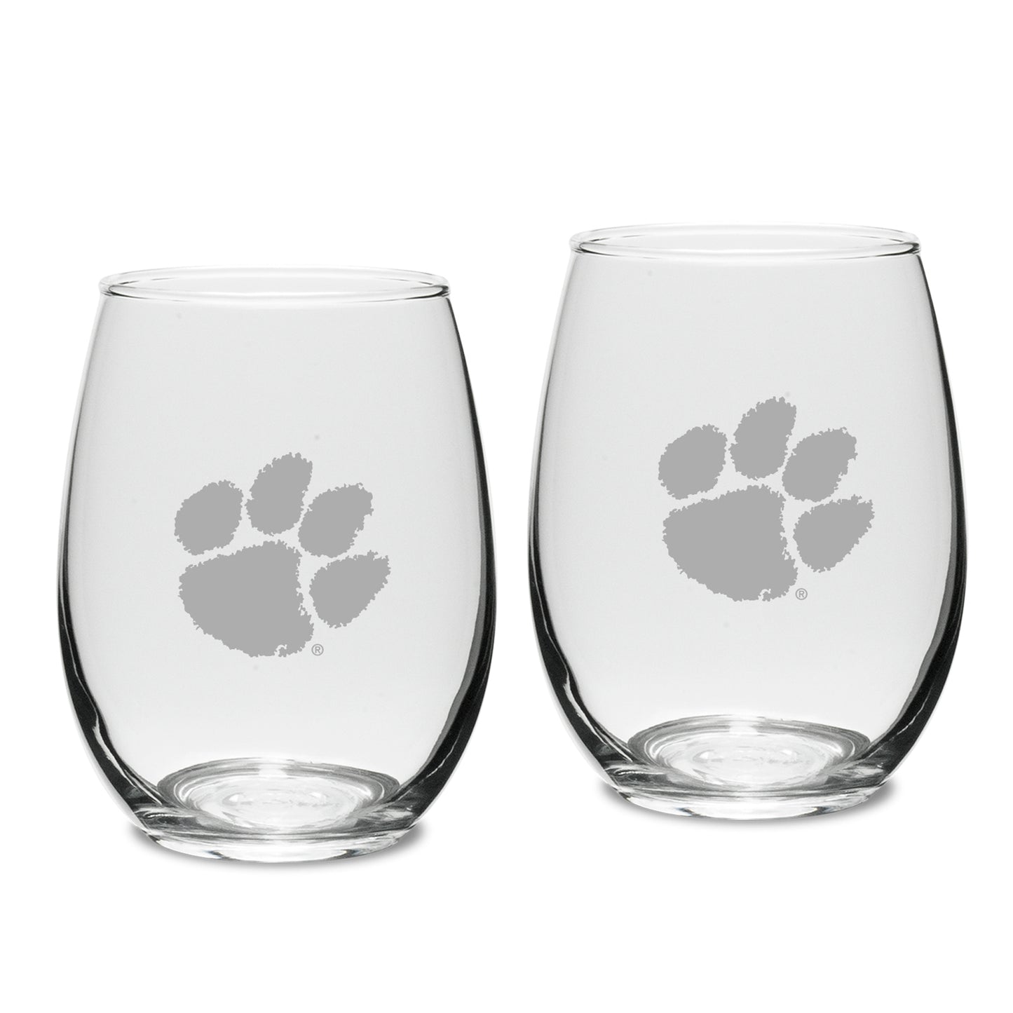 Clemson Tigers Set of 2 Deep Etched Engraved Stemless Wine Glasses