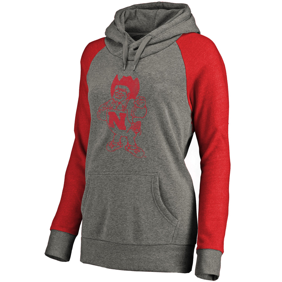 Women's Fanatics Ash Nebraska Huskers College Vault Primary Logo Tri-Blend Raglan Pullover Hoodie