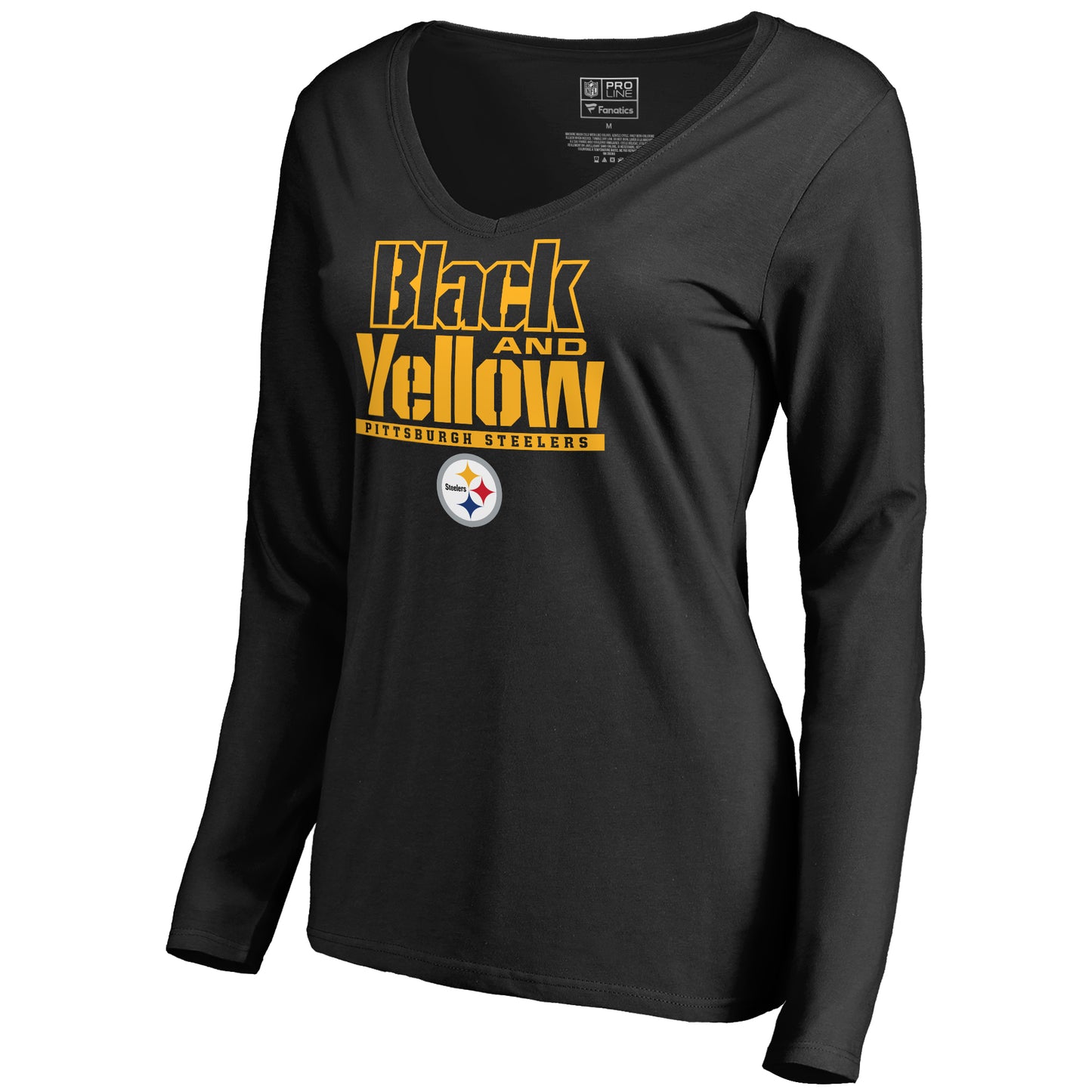 Women's NFL Pro Line Black Pittsburgh Steelers Hometown Collection Long Sleeve V-Neck T-Shirt