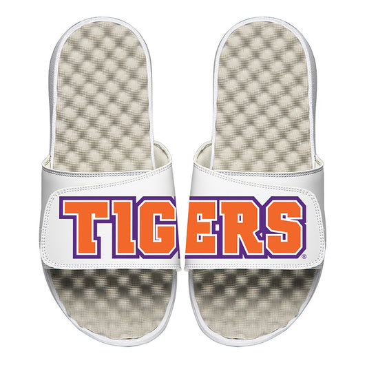 Men's ISlide White Clemson Tigers Football Split Slide Sandals