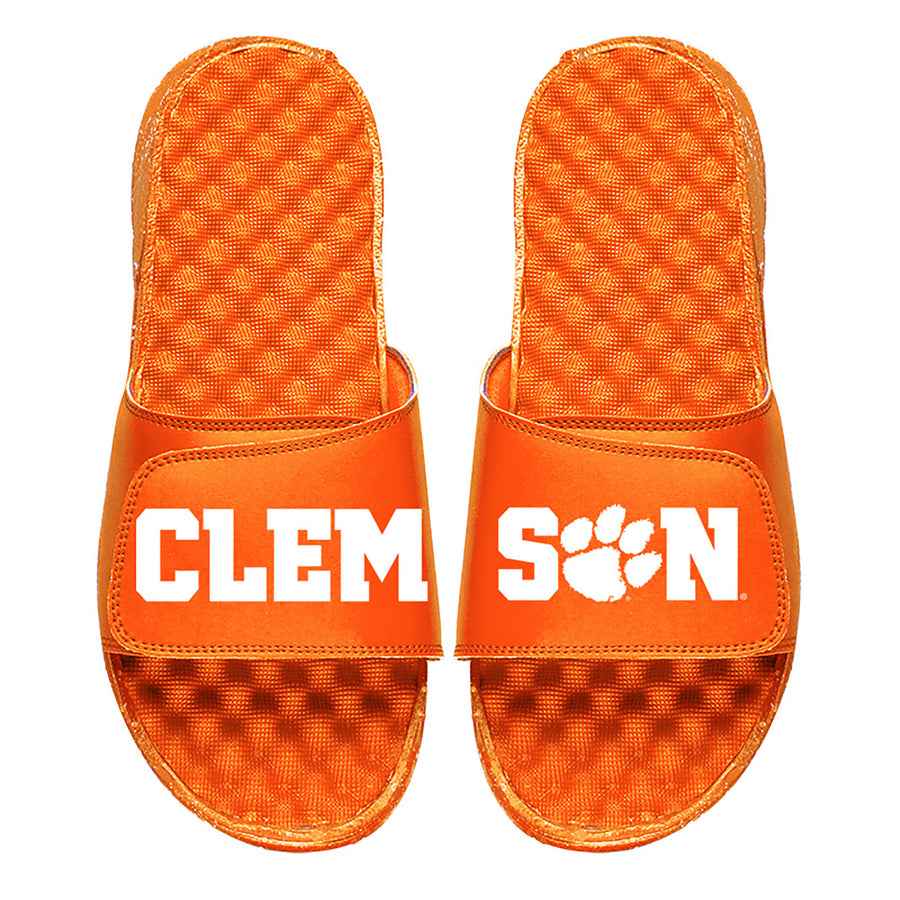 Men's ISlide Orange Clemson Tigers Text Split Slide Sandals