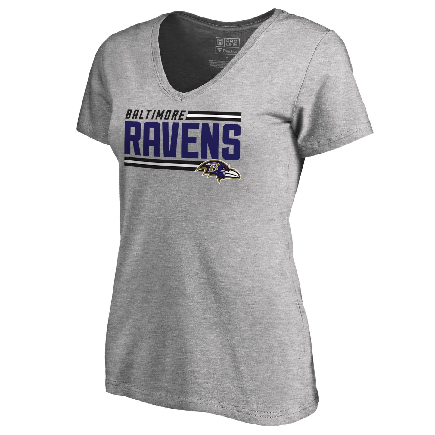 Women's NFL Pro Line Ash Baltimore Ravens Iconic Collection On Side Stripe V-Neck T-Shirt