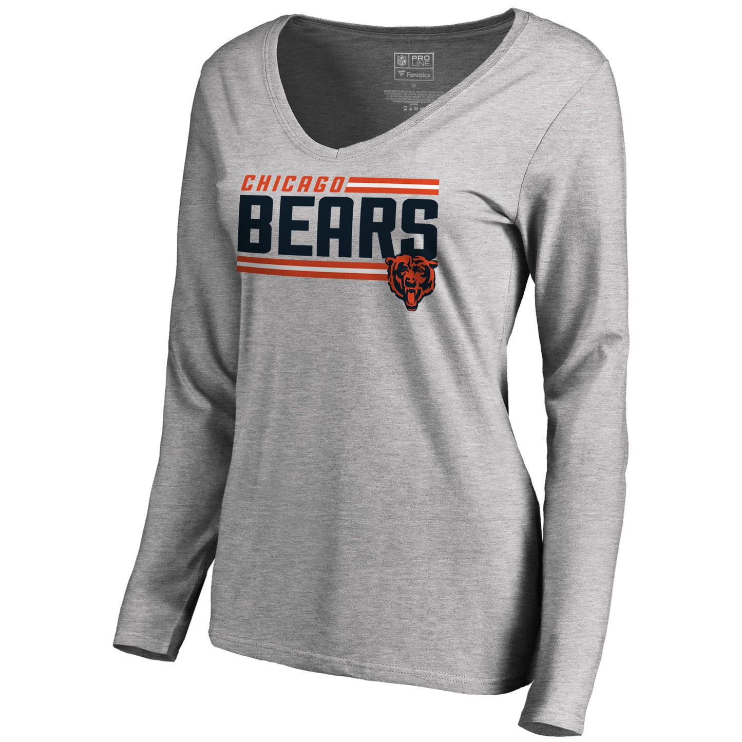 Women's NFL Pro Line Ash Chicago Bears Iconic Collection On Side Stripe Long Sleeve V-Neck T-Shirt