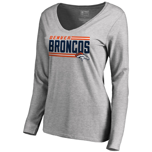 Women's NFL Pro Line Ash Denver Broncos Iconic Collection On Side Stripe Long Sleeve V-Neck T-Shirt