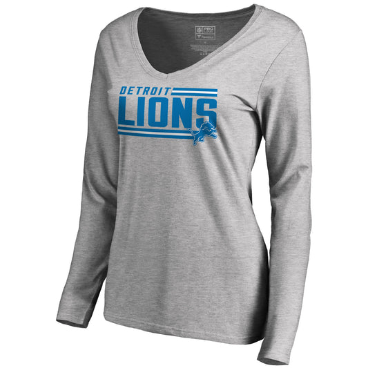 Women's NFL Pro Line Ash Detroit Lions Iconic Collection On Side Stripe Long Sleeve V-Neck T-Shirt